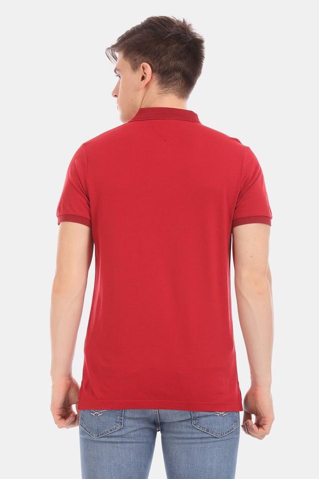 Buy TOMMY HILFIGER Red Mens Red Slim Fit Patterned Polo T Shirt