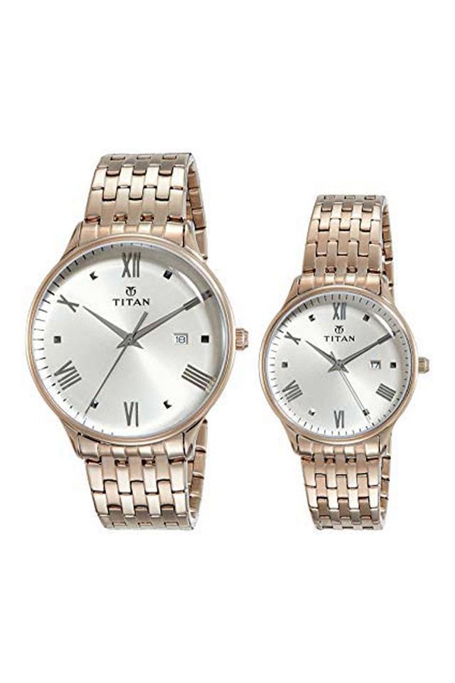 Buy TITAN undefined Unisex Modern Pair Rose Gold Copper Dial Stainless Steel Analogue Watch NM9400194201WM01 Shoppers Stop