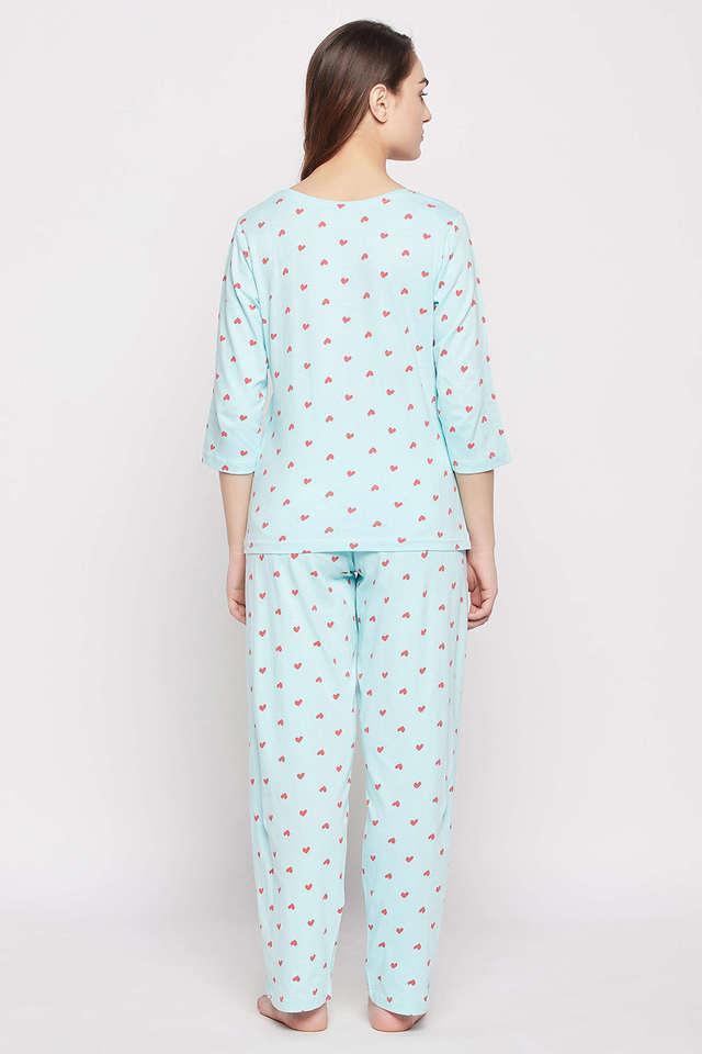 Buy CLOVIA Blue Heart Print Top & Pyjama Set in Baby Blue - Cotton