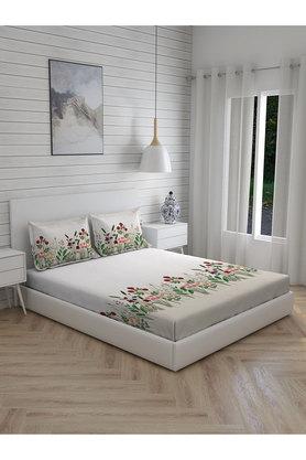 Buy BOUTIQUE LIVING Off White Floral Cotton King Double Bed Sheet 270 TC