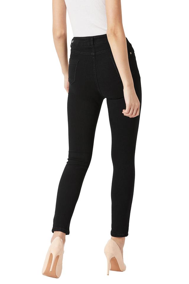 Buy MISS CHASE Black Womens Skinny Fit High Rise Coated