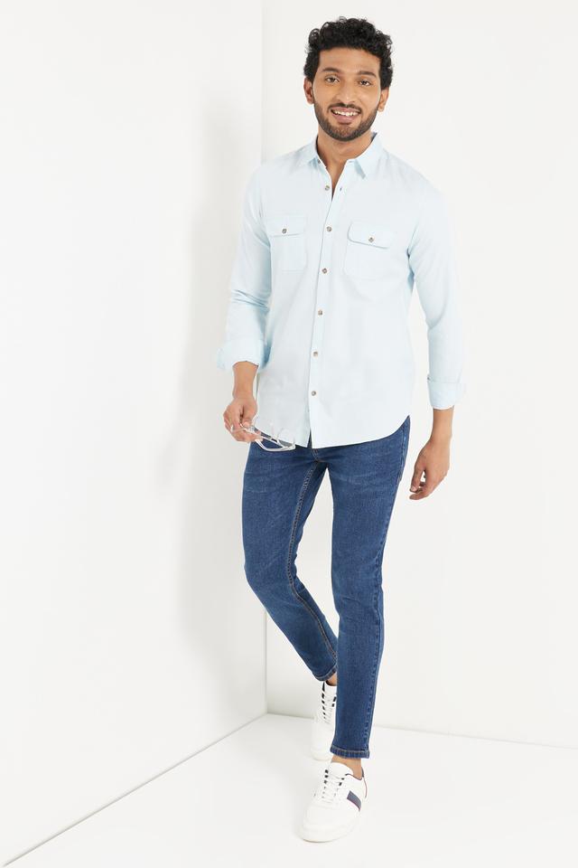 Carbonn Blue Men Light Blue Double Pocket Denim Shirts