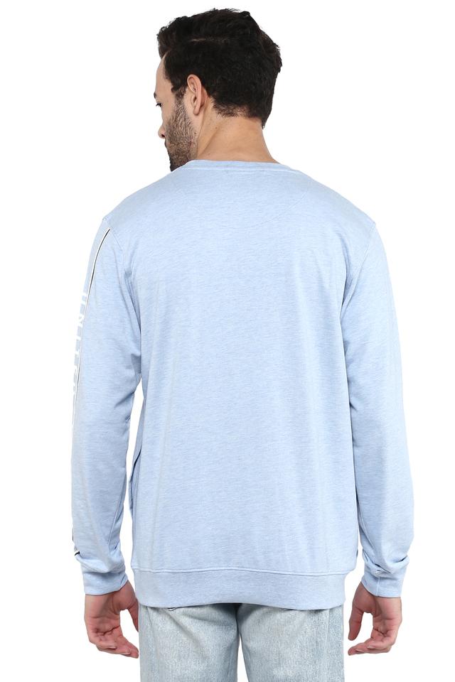 Buy OCTAVE Blue Melange Mens Round Neck Graphic Print Sweatshirt