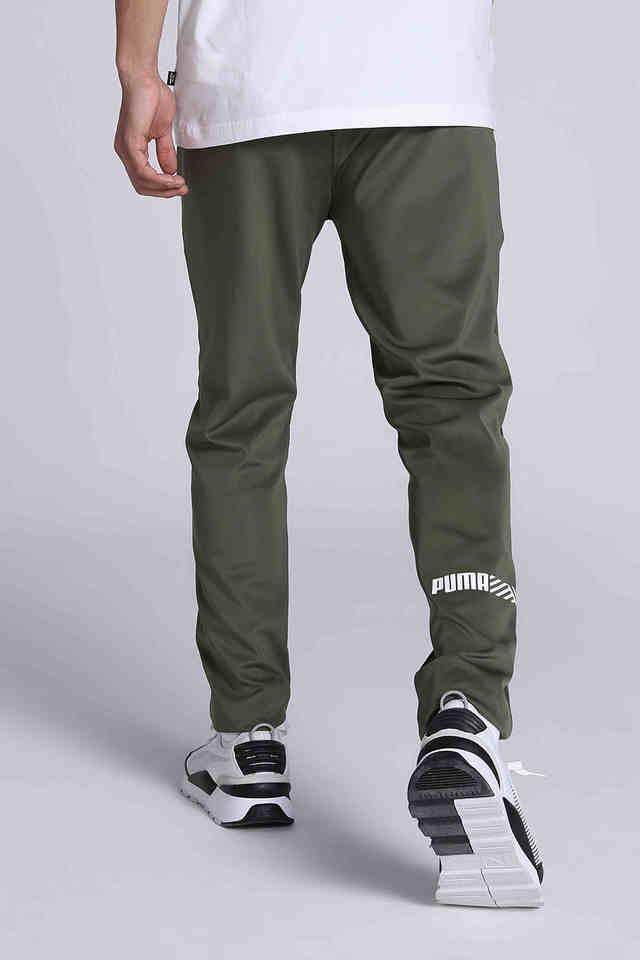 Buy PUMA Green Solid Cotton Slim Fit Men's Track Pants