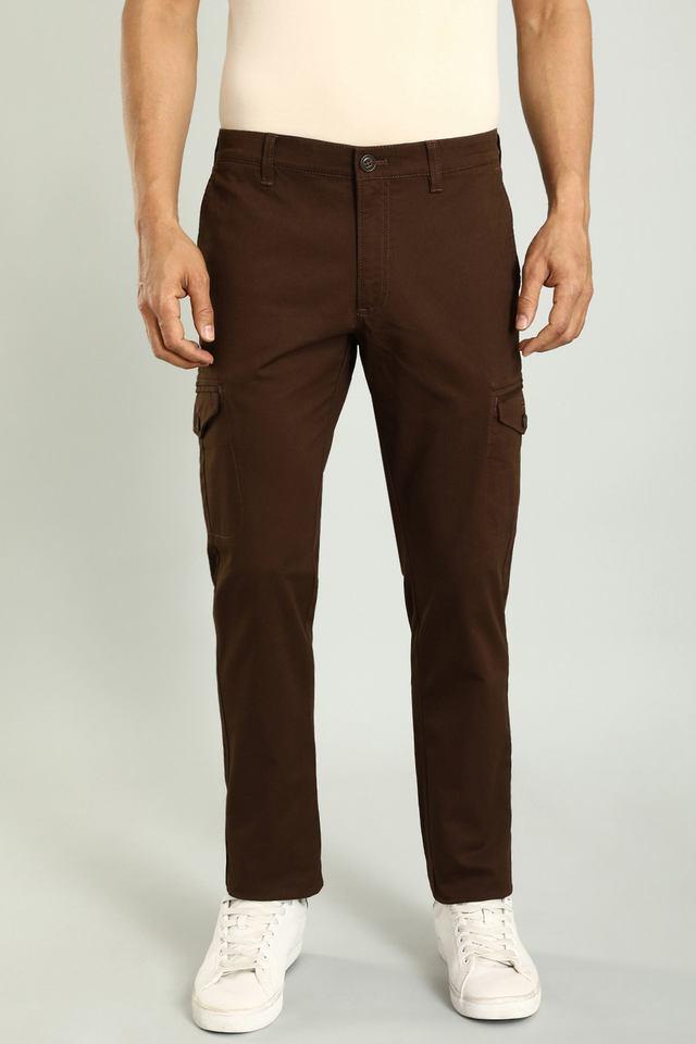 Buy INDIAN TERRAIN Brown Solid Cotton Regular Fit Men s Trousers Shoppers Stop