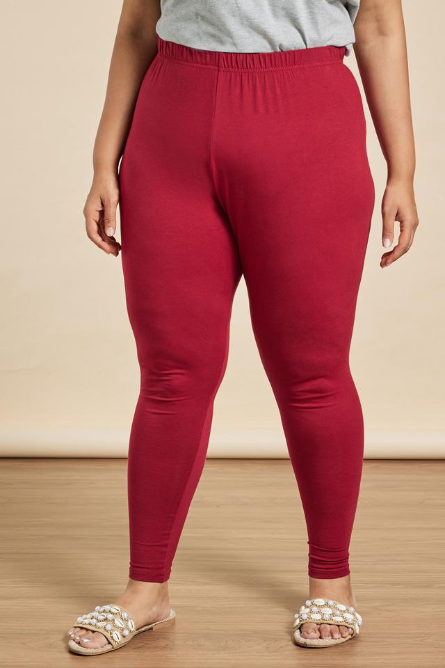 Plus size women full length leggings high waist plain color with