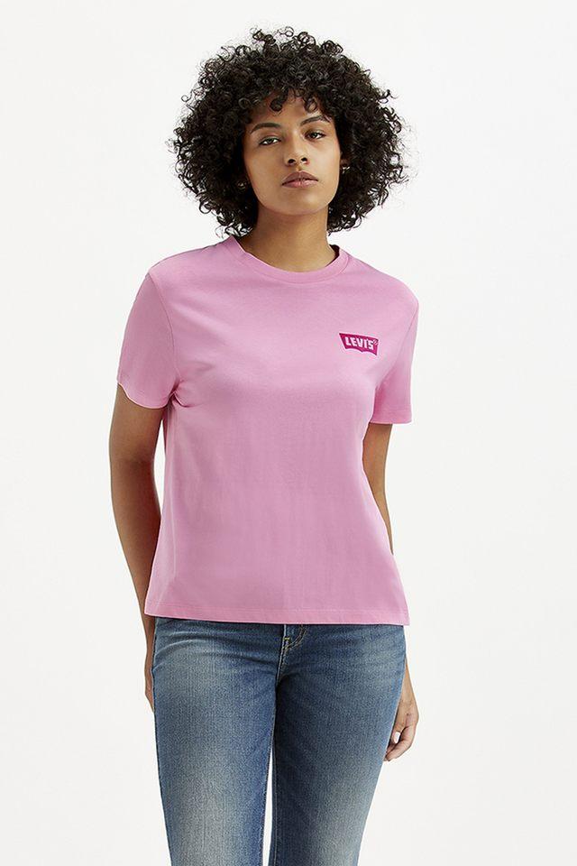 Buy LEVIS Pink Graphic Print Cotton Round Neck Women s T Shirt Shoppers Stop