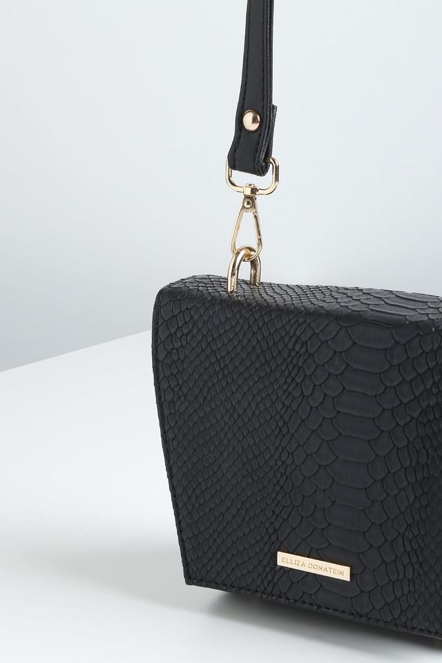 Buy ELLIZA DONATEIN Black Croco 1 PU Zipper Closure Women s Formal Sling Bag Shoppers Stop