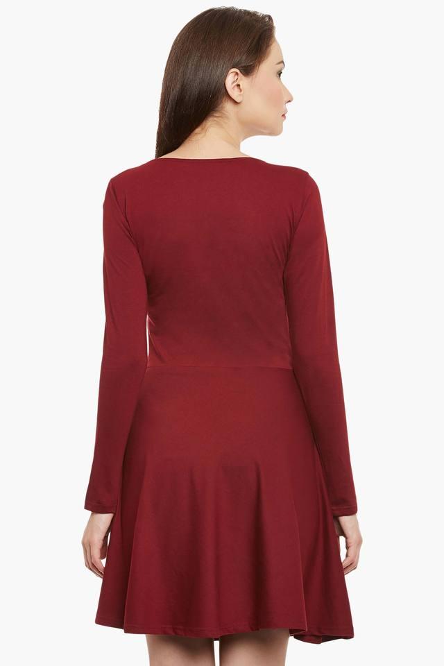 Womens A Line Dress Plain Shirred Square Neck Maroon L - Walmart.com