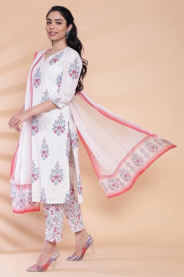 BIBA Floral Print Kurta, Trouser/Pant & Dupatta Set - Buy BIBA Floral Print  Kurta, Trouser/Pant & Dupatta Set Online at Best Prices in India