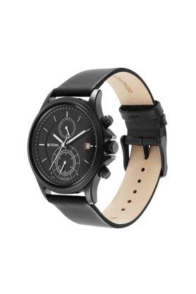 Titan black leather on sale watches