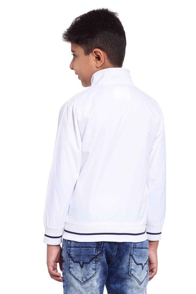 Buy JACK AND JONES White Printed Polyester Hooded Boys Jacket | Shoppers  Stop