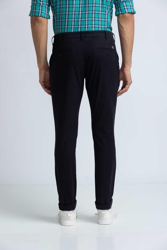 Solid Cotton Poly Spandex Slim Men's Casual Trousers