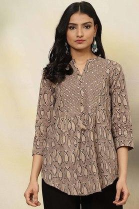 Buy BIBA Carbon Printed Collar Straight Fit Womens | Shoppers Stop