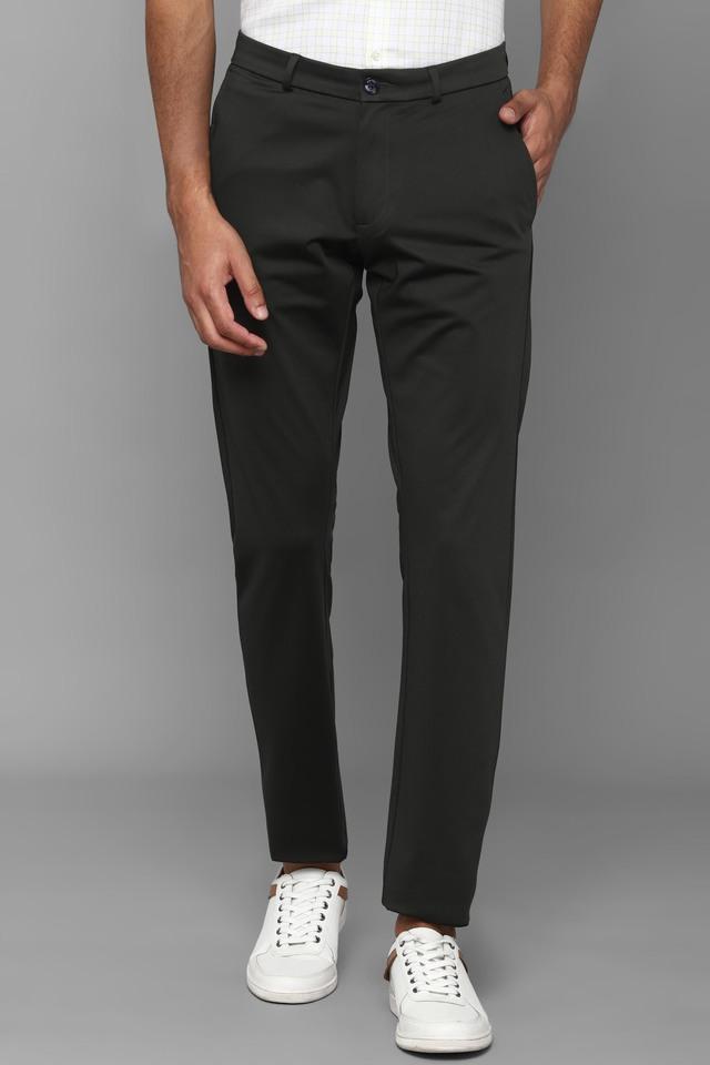 Buy ALLEN SOLLY Green Solid Polyester Regular Fit Men s Casual Trousers Shoppers Stop
