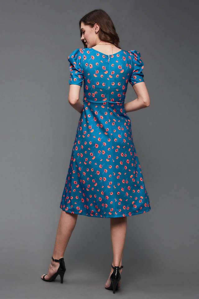 Buy MISS CHASE Blue Floral V Neck Polyester Women s Midi Dress