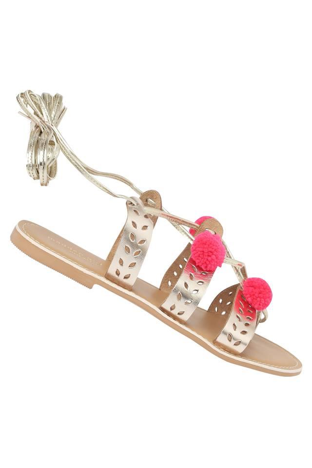 Buy Etiket Nylon Fully Adjustable Tie Up Flat Sandal For Women with Combo  of One Sandal and Two Nylon Ribbons (Perfect for Normal and Wide Foot) at  Amazon.in