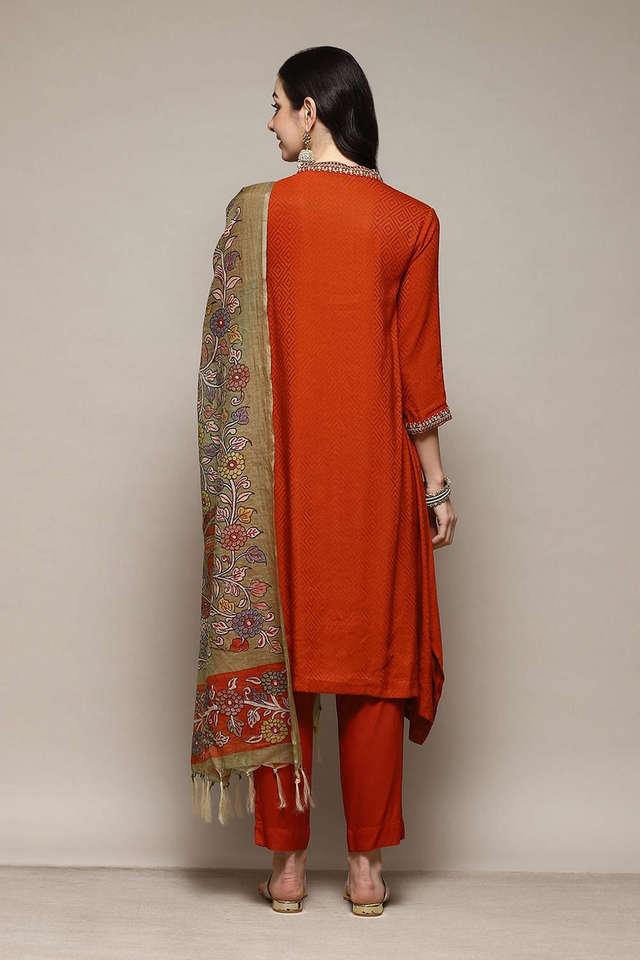 Buy BIBA Burnt Orange Dyed Regular Rayon Woven Women s Salwar