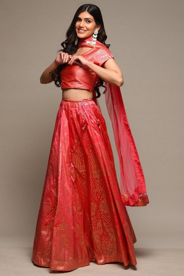 Printed Polyester Collar Neck Women s Lehenga Choli Set