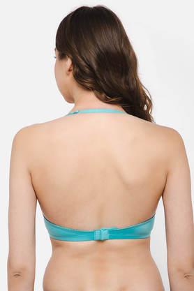 Buy CLOVIA Padded Underwired Demi Cup Halter-Neck Bridal Bralette in  Turquoise - Lace