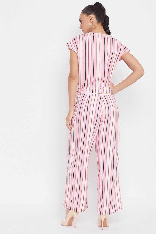 Buy CRIMSOUNE CLUB Pink Multi Striped Jumpsuit | Shoppers Stop Buy CRIMSOUNE CLUB Pink Multi Striped Jumpsuit | Shoppers Stop