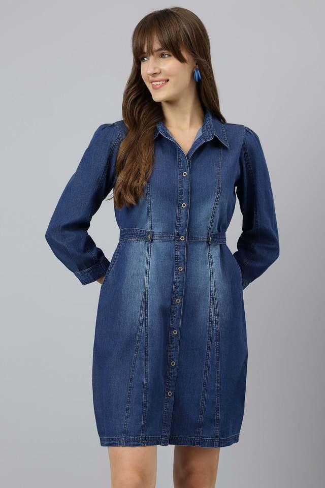 Buy LATIN QUARTERS Blue Solid Cotton Collared Women s Mini Dress Shoppers Stop