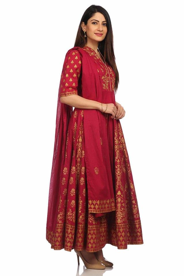 Buy BIBA Maroon Womens Maroon Poly Metallic Cotton Straight Suit Set |  Shoppers Stop