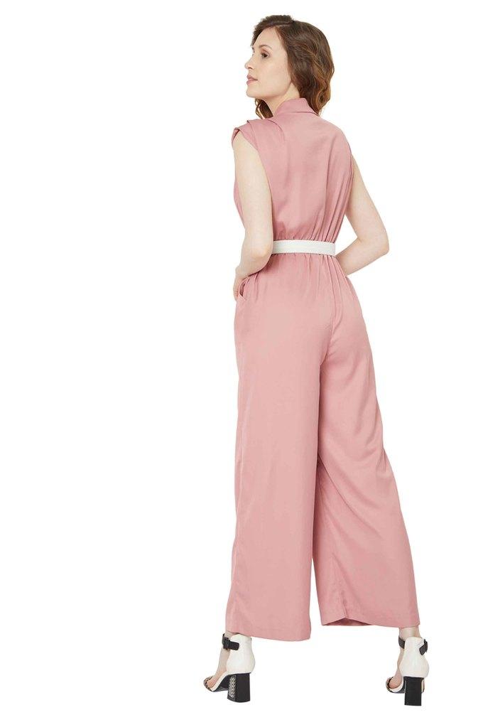 Buy VERO MODA Pink Solid Sleeveless Polyester Women Regular Jumpsuit