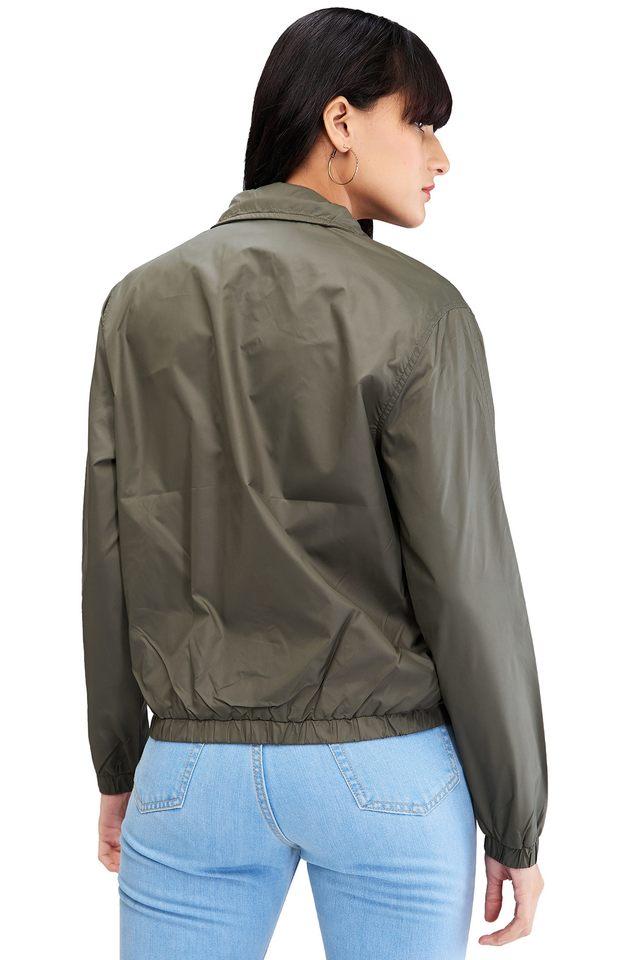 Buy SPYKAR Olive Solid Polyester Regular Fit Women s Jacket Shoppers Stop