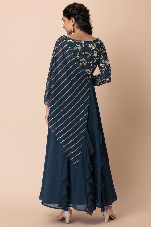 Navy Blue Color Weaving Zari Work rangoli Silk Gown Dress