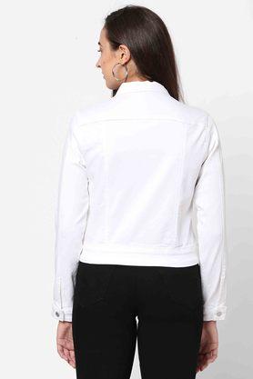 Buy KRAUS White Solid Collared Neck Cotton Blend Womens Casual