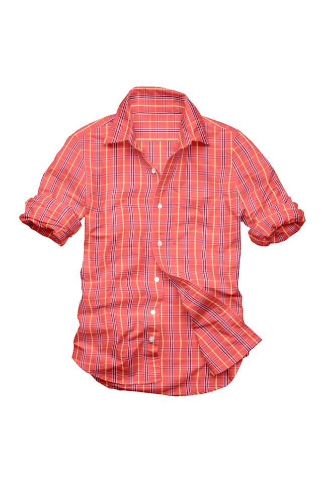 Buy COLOR PLUS Orange Checks Cotton Tailored Fit Men s Casual Shirt Shoppers Stop