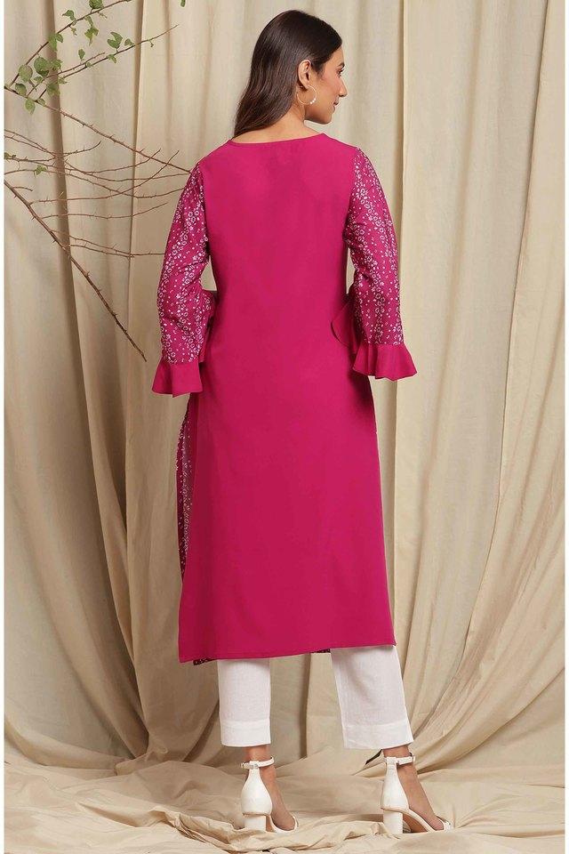 Buy JANASYA Magenta Printed Round Neck Straight Designer Women's Kurtas