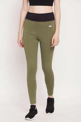 Buy CLOVIA High Rise Active Tights in Olive Green with Side Pockets