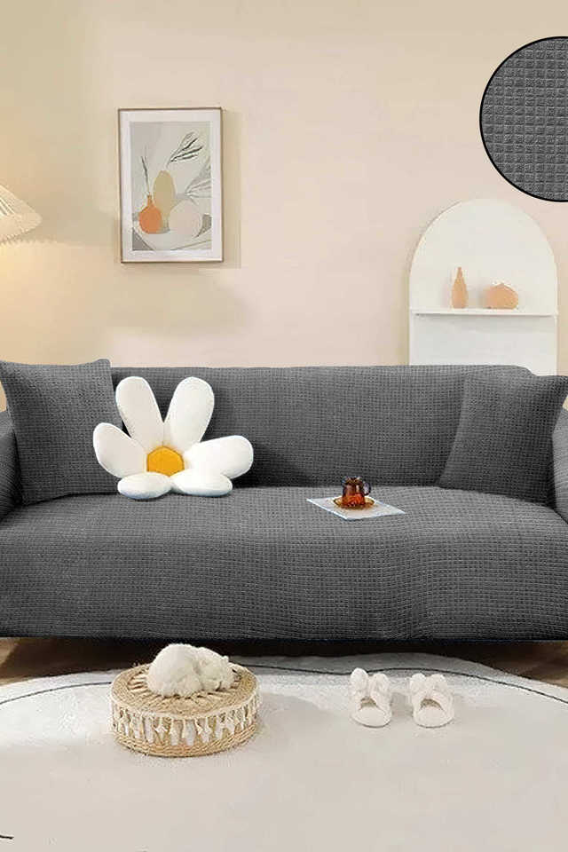 Buy CORTINA Grey Elastic Stretchable Jacquard Two Seater Sofa Cover Shoppers Stop