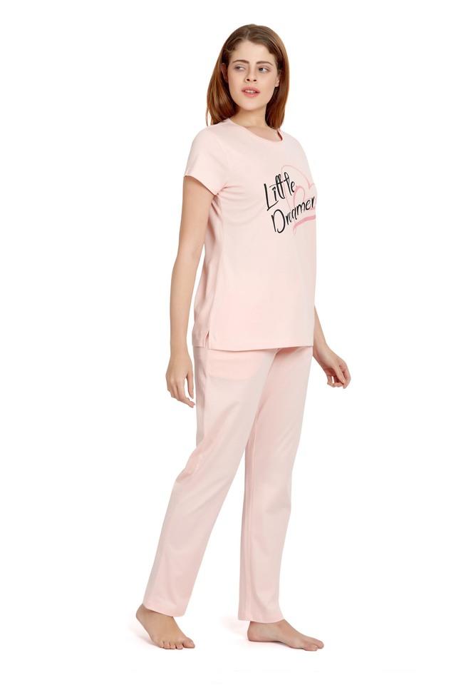 Buy MAYSIXTY Solid Cotton Round Neck Womens Sleepwear Set