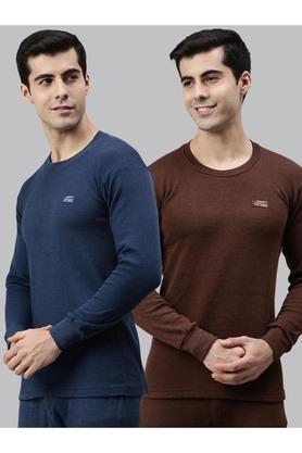 Lux Cottswool Men's Full Sleeves Brown Round Neck Thermal Upper Pack Of 5