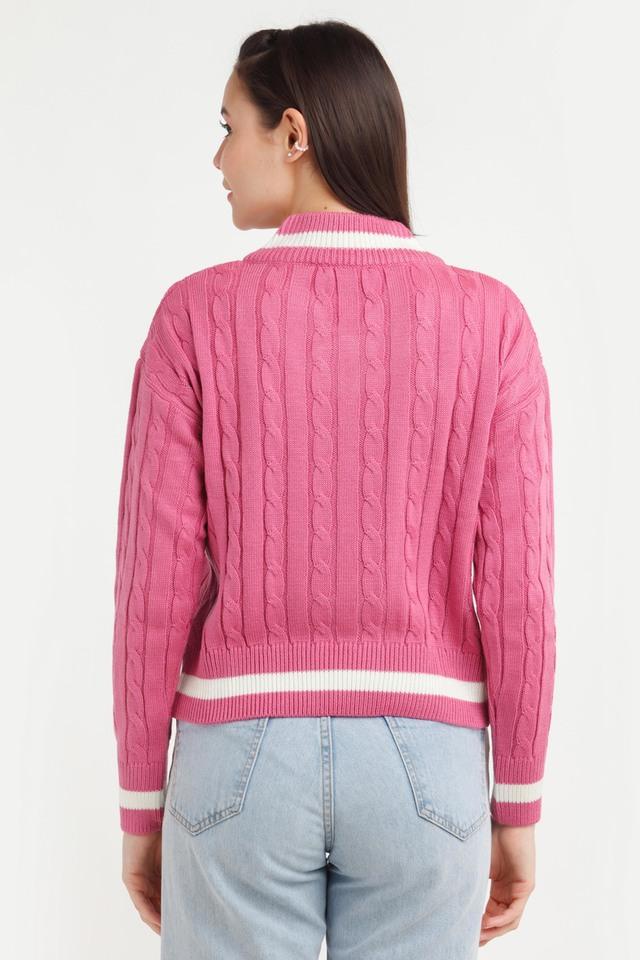 Buy ZINK LONDON Pink Crochet Acrylic V Neck Women\'s Sweater | Shoppers Stop