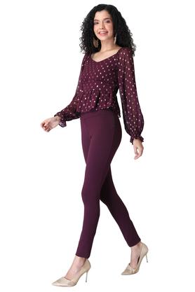 Buy FABALLEY Purple Regular Fit Regular Length Poly Blend Womens