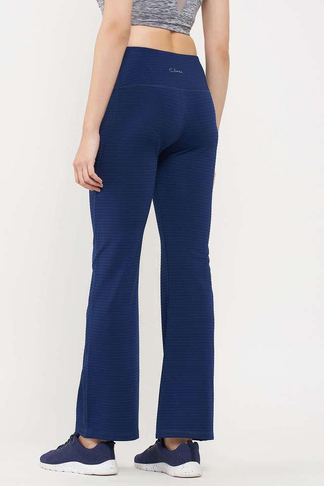 Comfort Fit High-Waist Flared Yoga Pants in Midnight Blue with Side Pocket