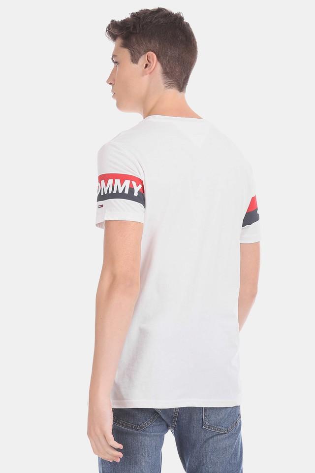 Buy TOMMY HILFIGER White Mens White Crew Neck Double Stripe Logo T
