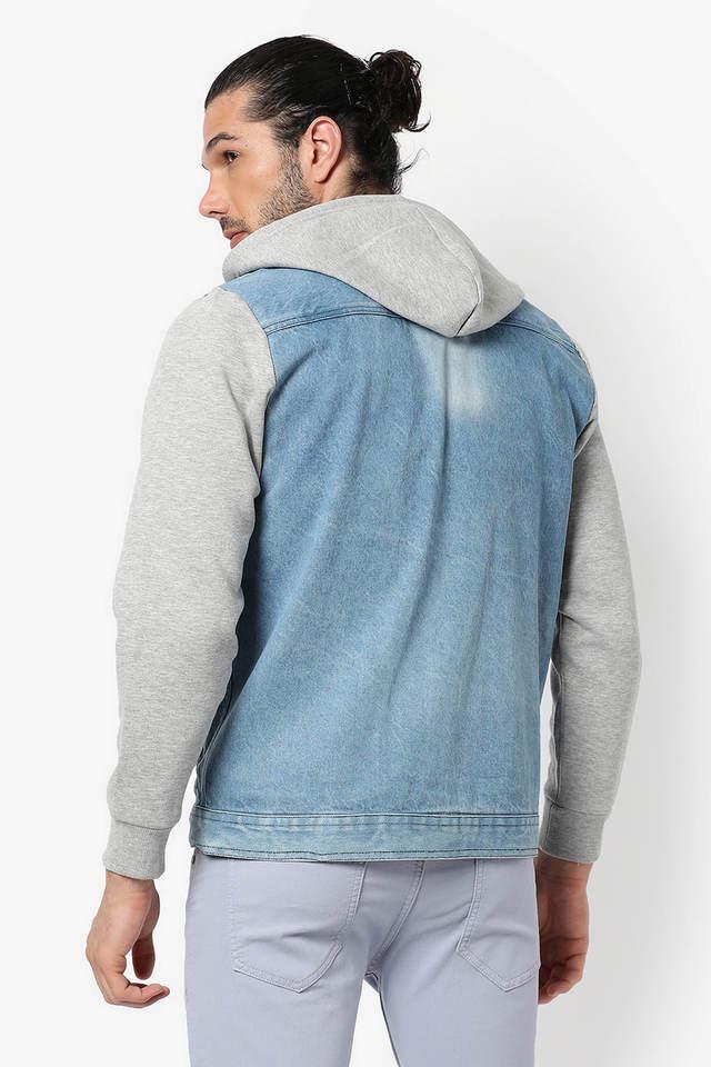 Buy Campus Sutra Colourblock Denim Hooded Jacket