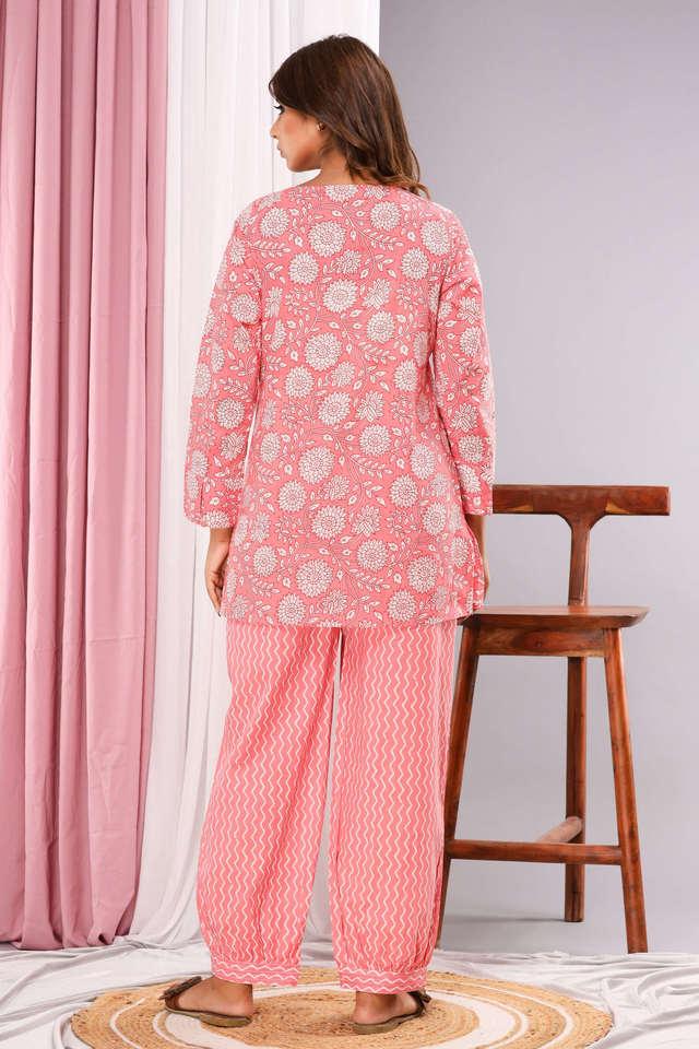 Buy Claura Floral Printed Pure Cotton Crop Top with Trousers & Jacket for  Women/Cord Set for Women (Medium) Pink at