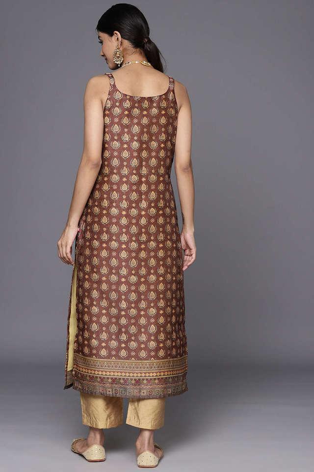 Buy VARANGA Brown Spaghetti Strap Women's Kurta Paired with Tonal Bottom