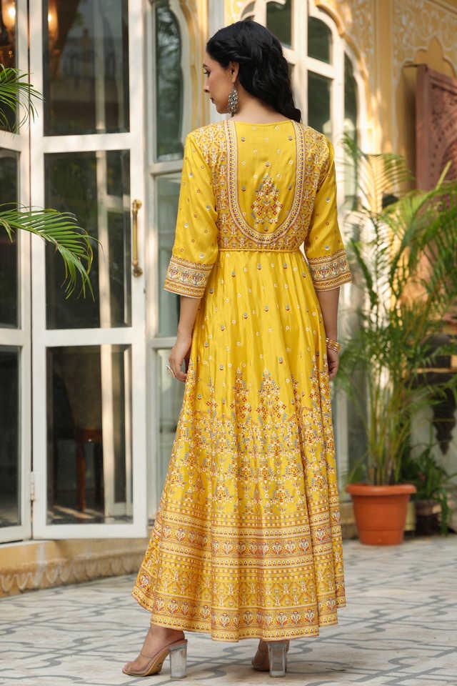 Buy Women Republic Yellow Rayon Fusion Wear Dress online