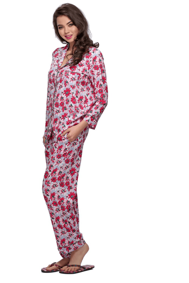 Pink Floral Printed cotton Night Suit Set – Sanskruti Homes