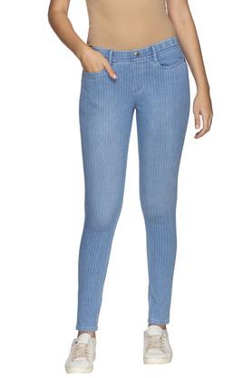 Buy GO COLORS Women Blue Mid Rise Cotton Side Tape Denim Jeggings