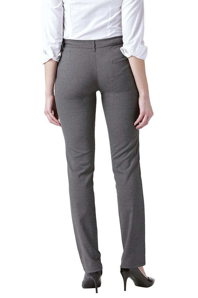 Buy VAN HEUSEN Grey Checks Regular Fit Polyester Womens Formal Pants   Shoppers Stop