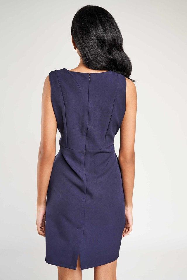 Buy AND Navy Solid Round Neck Polyester Womens Shift Dress