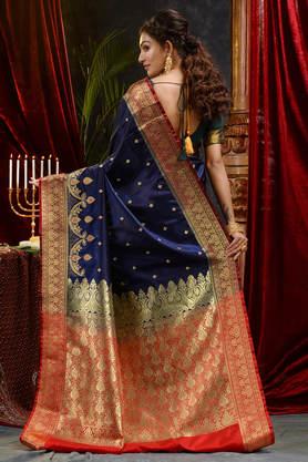 Navy blue silk outlet saree with red border